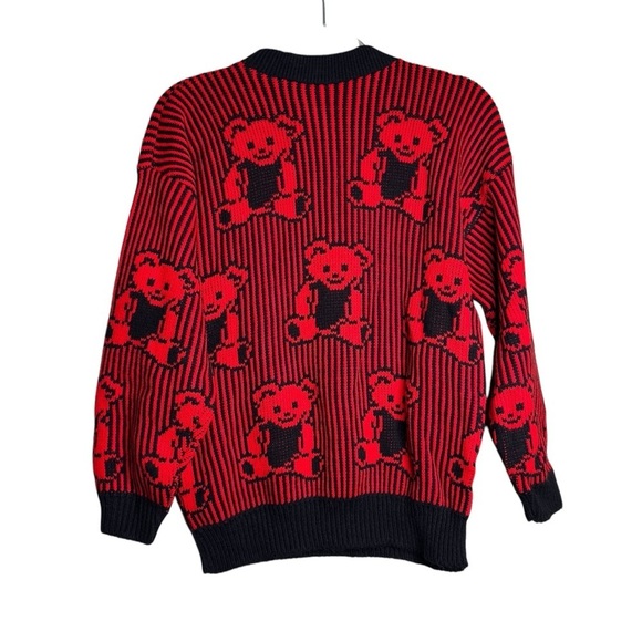 VTG Adele Knitwear Teddy Bear Black Red Goth Pullover Sweater Women’s Small - Picture 2 of 8